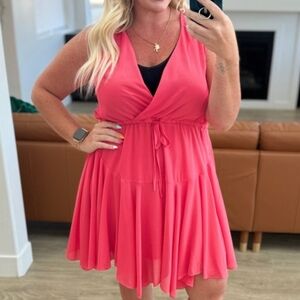 143 Story 1X Worth the Wait V-Neck Dress in Coral